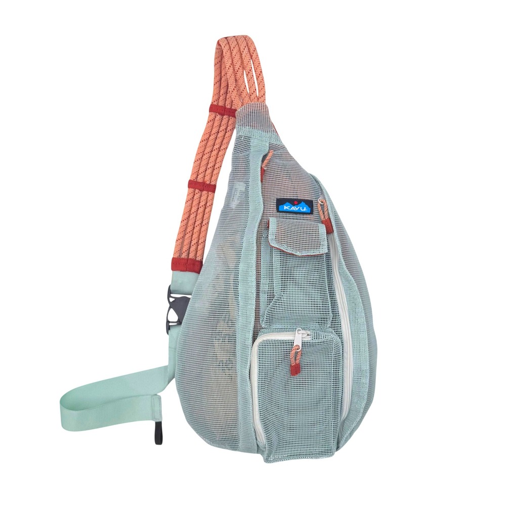 KAVU Beach Rope Bag Cool Aqua Mesh Sling Backpack Crossbody Sand-Friendly Travel